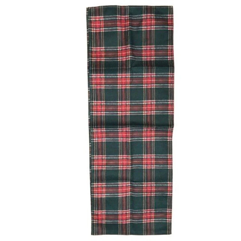 Table Runner Green Plaid 13x72in Woven Polyester